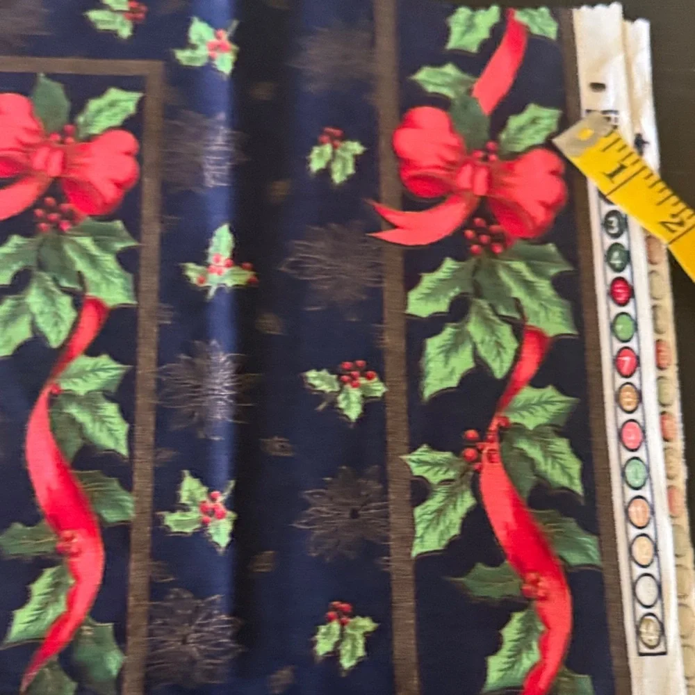 New 2 panels 18” x 20” Festive Floral Fabric with Red and Green Design